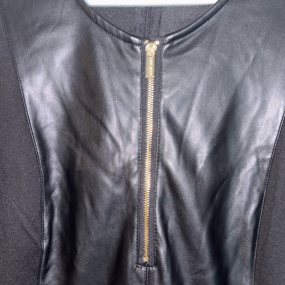 Ellen Tracy Black Faux Leather-Front Mini Dress - Picture 7 of 9